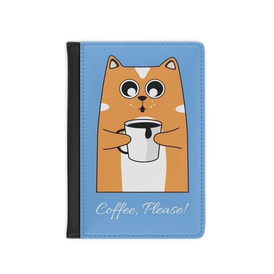 Coffee, Please! Cute Kitten Passport Cover - Light Blue